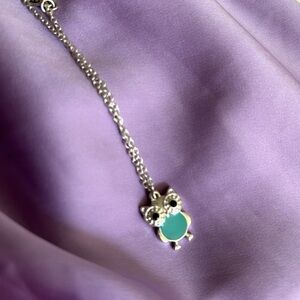 Silver and Green Owl Pendant Necklace